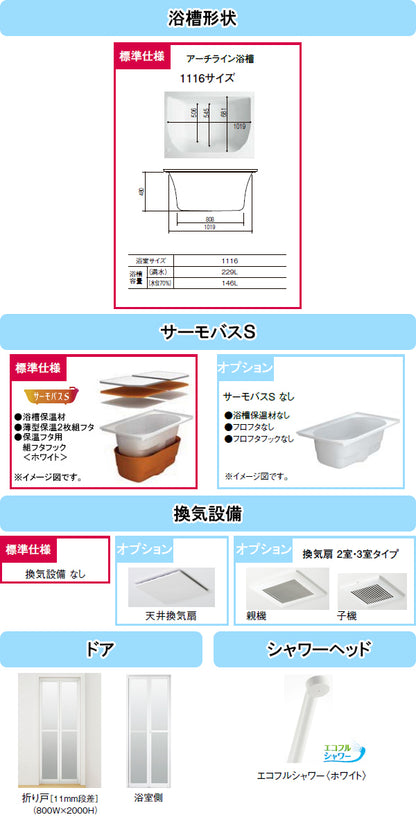 LIXIL リクシル システムバス リノビオP ●1116タイプ(浴室内寸法1100×1600mm)ユニットバス ●Pタイプ BKW-1116LBP マンション・アパート・賃貸向け