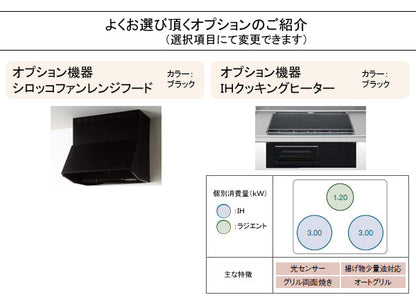 クリナップ システムキッチン ラクエラ I型
●間口3000mm・TUシンク
●扉カラー：シンシアシリーズ(全6色)
●スライド収納プラン
●プロペラファン
●3口ガスコンロセット